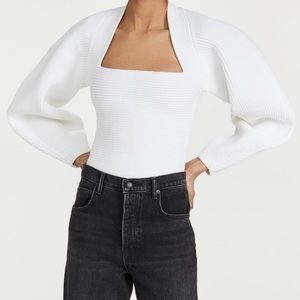 Alexander Wang Integral Shrug Rib Knit Sweater Top in Snow White Size Small